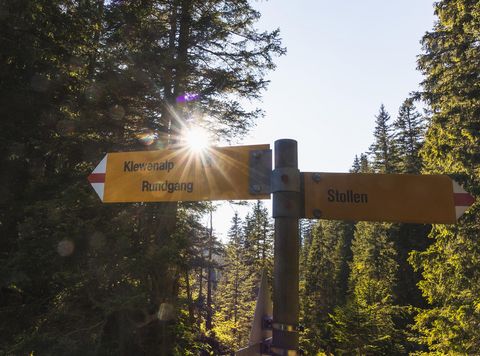 Auf dem Rundwanderweg von der Klewenalp zum Stollen und retour weisst der Wegweiser den Wanderern den Weg.